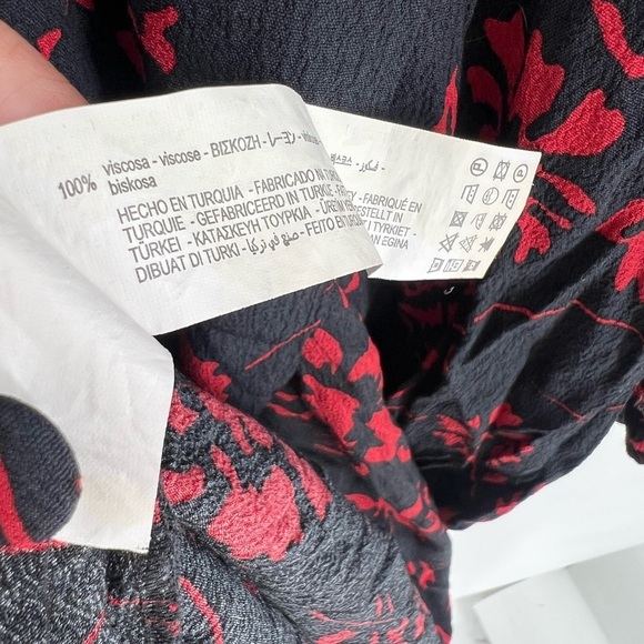 Zara Black Red Floral Rose Wrap Front High Slit Midi Dress - Picture 8 of 9